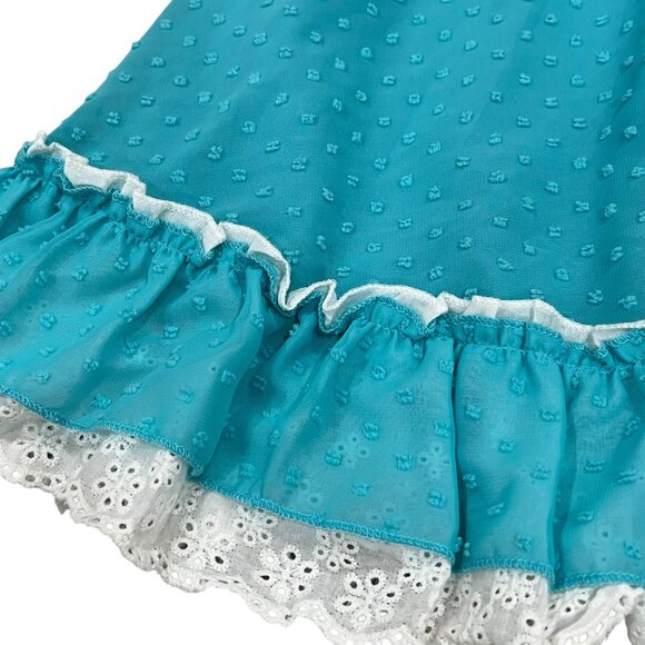 Mia Belle Girls 6/7 Ruffle Sleeveless Dress With White Lace Trim Turquoise - Picture 3 of 7